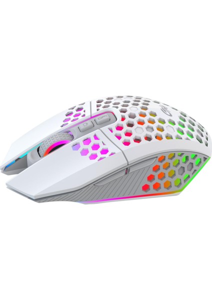 Sessiz Tuşlu Wireless 2.4g 8 Button Rgb LED Gaming Mouse - Silent Button - One Click Desktop Beyaz