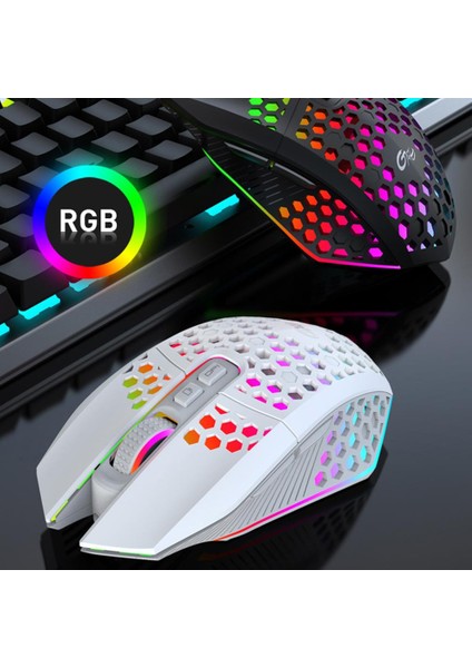 Sessiz Tuşlu Wireless 2.4g 8 Button Rgb LED Gaming Mouse - Silent Button - One Click Desktop Beyaz