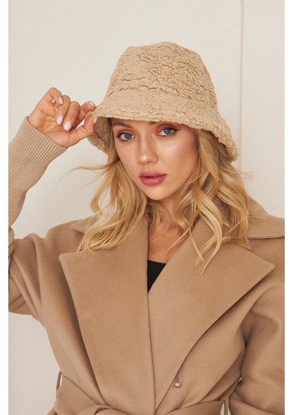 EKE TEKSTİL Kadın Peluş Kova Model Balıkçı Bucket Hat Kışlık Şapka