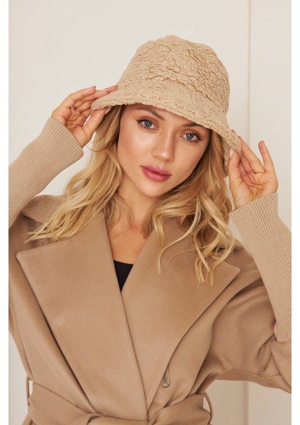 EKE TEKSTİL Kadın Peluş Kova Model Balıkçı Bucket Hat Kışlık Şapka