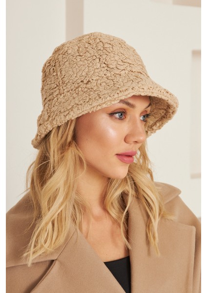 EKE TEKSTİL Kadın Peluş Kova Model Balıkçı Bucket Hat Kışlık Şapka