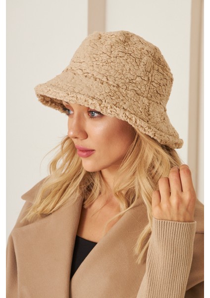 EKE TEKSTİL Kadın Peluş Kova Model Balıkçı Bucket Hat Kışlık Şapka