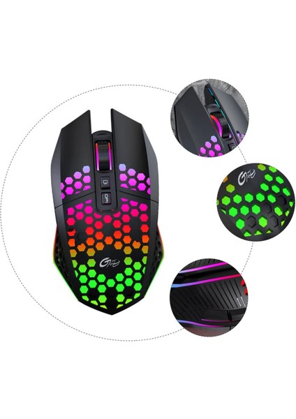 Sessiz Tuşlu Wireless 2.4g 8 Button Rgb LED Gaming Mouse - Silent Button - One Click Desktop Siyah