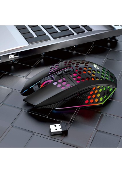 Sessiz Tuşlu Wireless 2.4g 8 Button Rgb LED Gaming Mouse - Silent Button - One Click Desktop Siyah