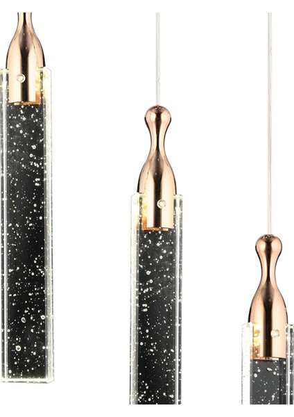 Klaus 5'li Sıralı 3 Renkli 75 Watt Gold Kristal Ledli Modern Oturma Odası Salon Sarkıt Avize