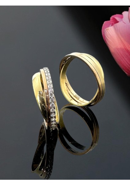 Üç Renk Bulmaca Yüzük 14 Ayar Altın El Üretimi Alyans modelleri