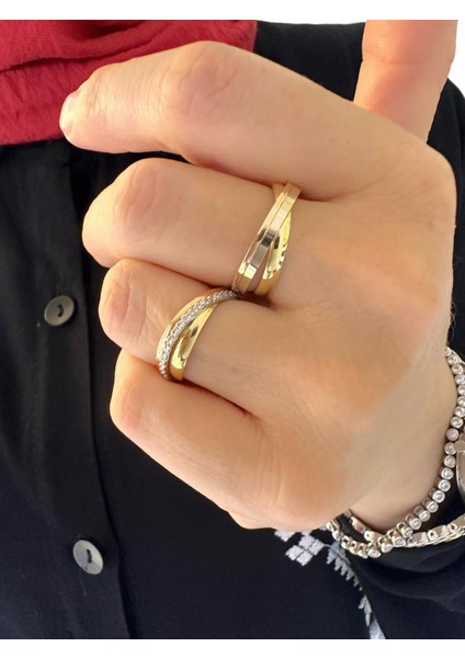 Üç Renk Bulmaca Yüzük 14 Ayar Altın El Üretimi Alyans fırsatları