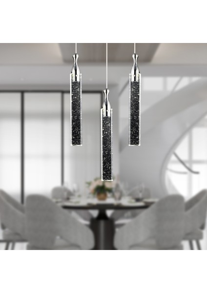 Klaus 3'lü Yuvarlak 3 Renkli 48 Watt Gold Kristal Ledli Modern Oturma Odası Salon Sarkıt Avize