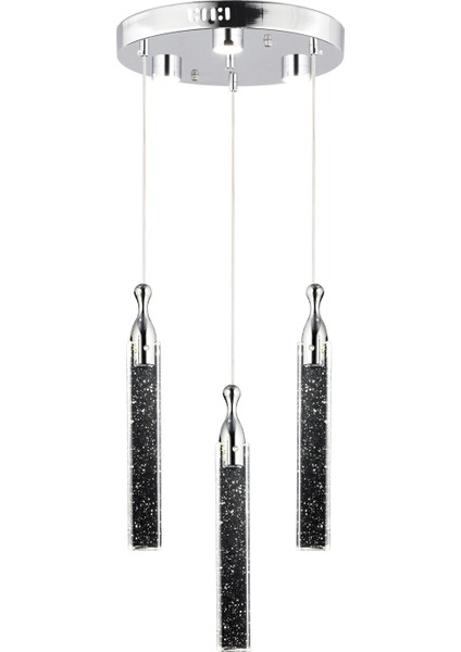 Klaus 3'lü Yuvarlak 3 Renkli 48 Watt Gold Kristal Ledli Modern Oturma Odası Salon Sarkıt Avize