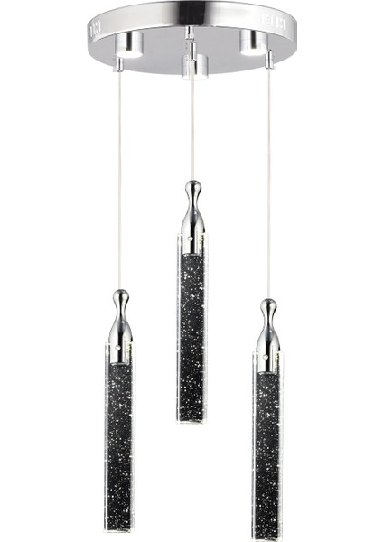 Klaus 3'lü Yuvarlak 3 Renkli 48 Watt Gold Kristal Ledli Modern Oturma Odası Salon Sarkıt Avize