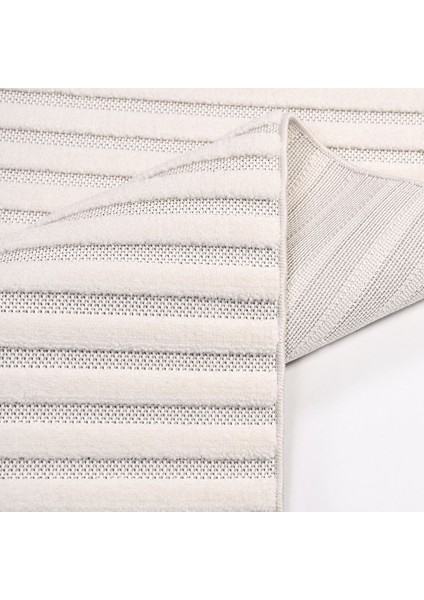 Sophia Beyaz Çizgili Polyester Makine Halısı