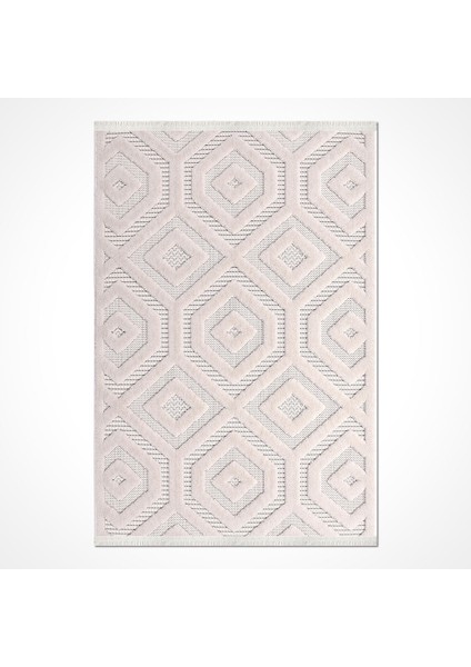 Luna Krem Geometrik Polyester Makine Halısı