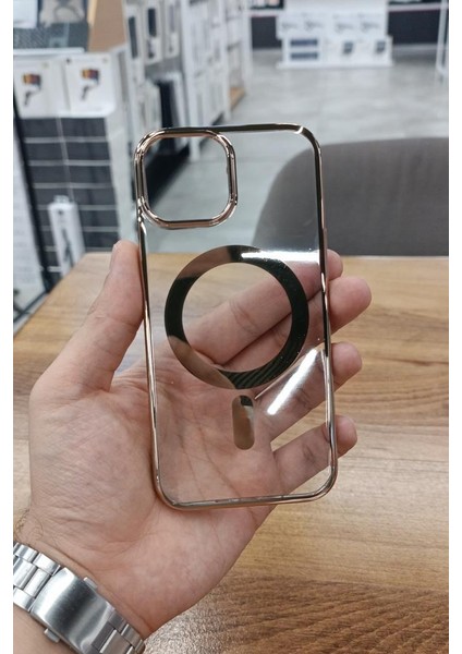 iPhone 15 Pro Max Kılıf Magsafe Köşeleri Renkli Lüx Şeffaf Kamera Çıkıntılı Silikon Kapak