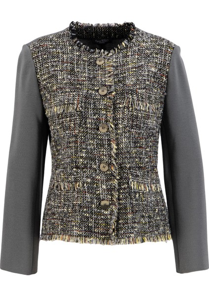 Gri Triko Fringed Kadın Ceket