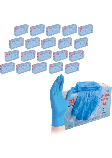 Nitril Eldiven Mavi M Beden - Çok Amaçlı Pudrasız 20 Paket Toptan Set - Terleme Yapmaz