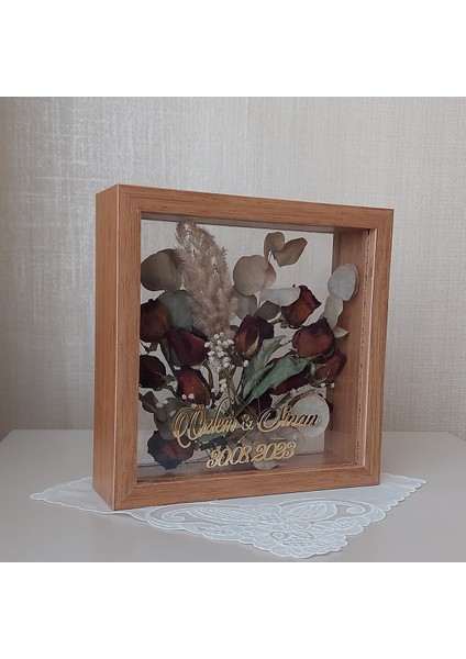 Bambu Isimli 25X25 cm Çift Yönlü Anı Çerçevesi! Gül Kutusu Şeffaf Gül Kutusu
