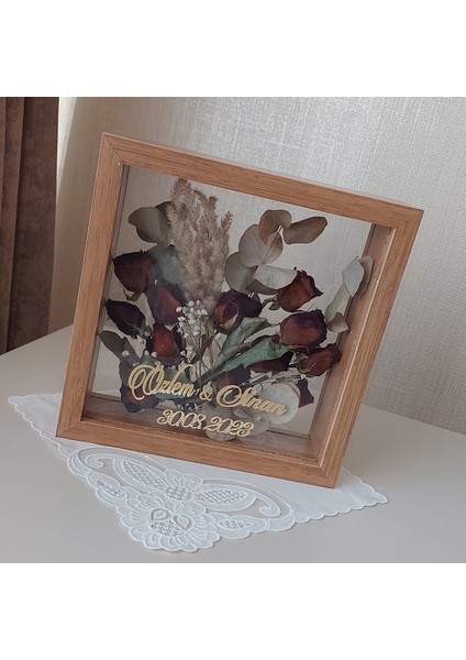 Bambu Isimli 25X25 cm Çift Yönlü Anı Çerçevesi! Gül Kutusu Şeffaf Gül Kutusu