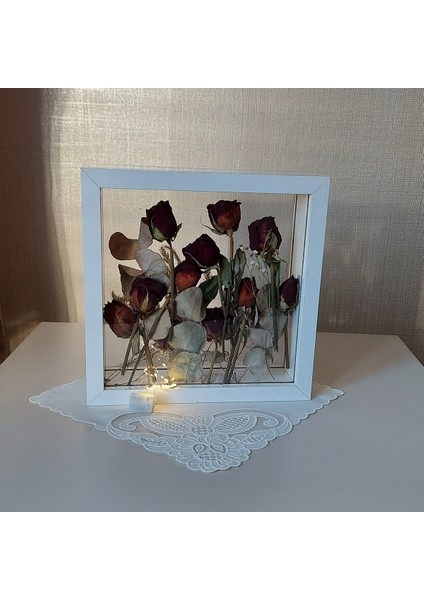 Beyaz Ledli 25X25 cm Çift Yönlü Anı Çerçevesi! Gül Kutusu Şeffaf Gül Kutusu modelleri