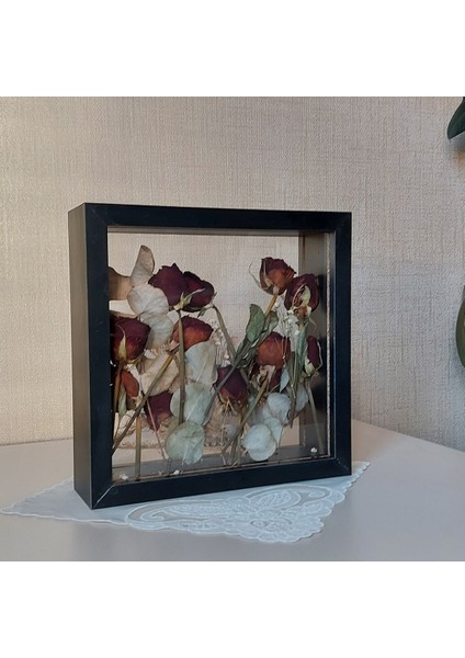Siyah 25X25 cm Çift Yönlü Anı Çerçevesi! Gül Kutusu Şeffaf Gül Kutusu