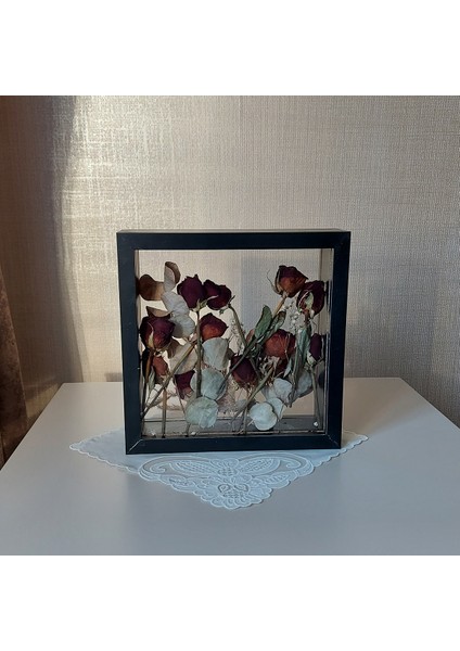 Siyah 25X25 cm Çift Yönlü Anı Çerçevesi! Gül Kutusu Şeffaf Gül Kutusu