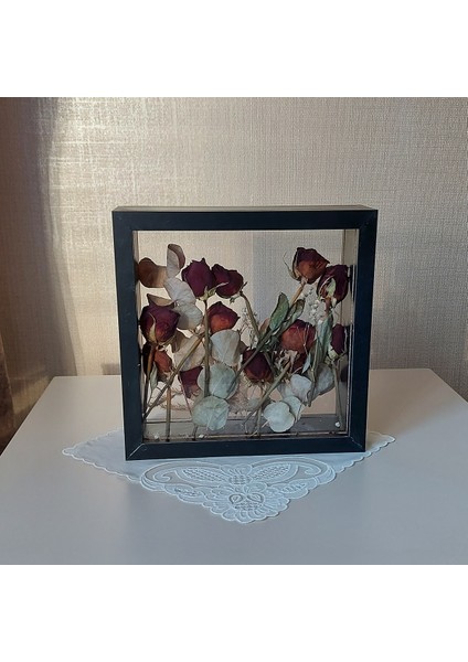 Siyah 25X25 cm Çift Yönlü Anı Çerçevesi! Gül Kutusu Şeffaf Gül Kutusu