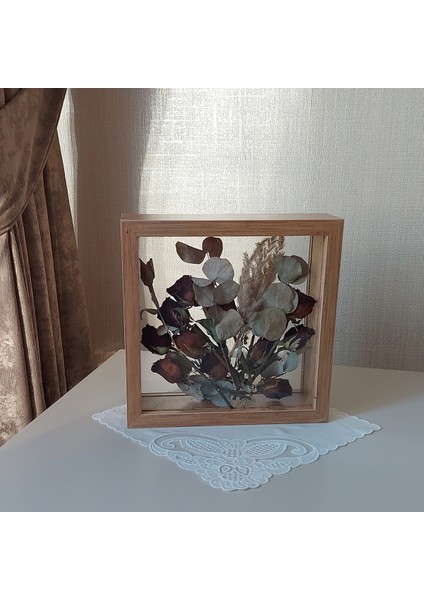 Bambu 25X25 cm Çift Yönlü Anı Çerçevesi! Gül Kutusu Şeffaf Gül Kutusu
