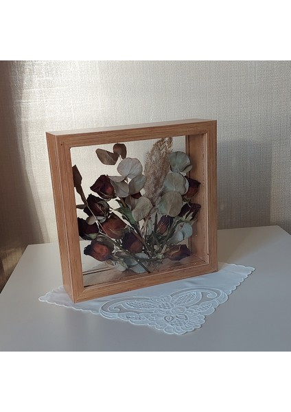 Bambu 25X25 cm Çift Yönlü Anı Çerçevesi! Gül Kutusu Şeffaf Gül Kutusu