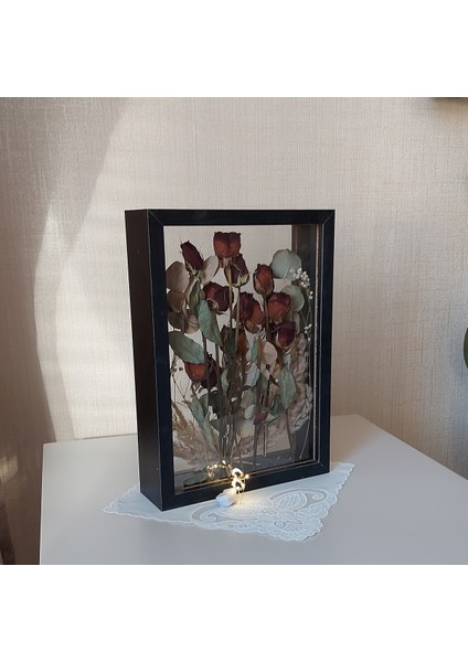 Siyah Ledli 25X35 cm Çift Yönlü Anı Çerçevesi! Gül Kutusu Şeffaf Gül Kutusu