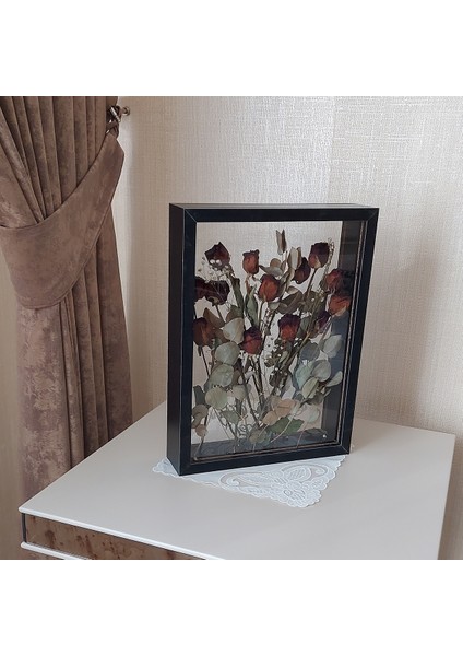 Siyah 30X40 cm Çift Yönlü Anı Çerçevesi! Gül Kutusu Şeffaf Gül Kutusu