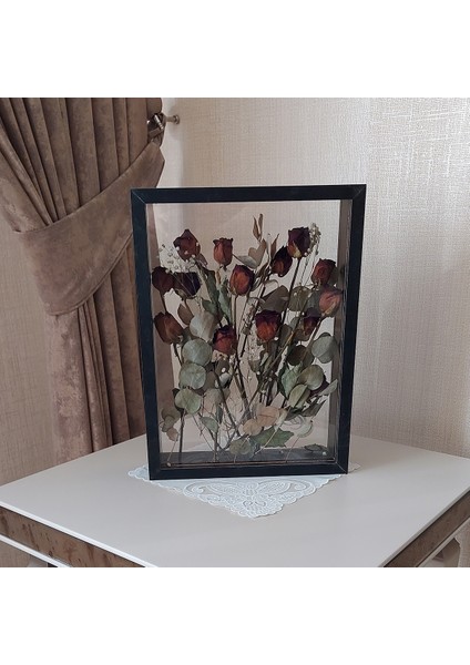Siyah 30X40 cm Çift Yönlü Anı Çerçevesi! Gül Kutusu Şeffaf Gül Kutusu