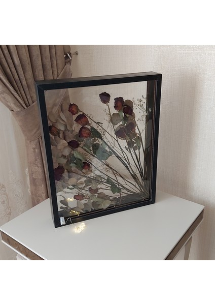 Siyah Ledli 40X50 cm Çift Yönlü Anı Çerçevesi! Gül Kutusu Şeffaf Gül Kutusu