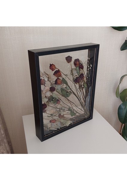 Siyah 40X50 cm Çift Yönlü Anı Çerçevesi! Gül Kutusu Şeffaf Gül Kutusu