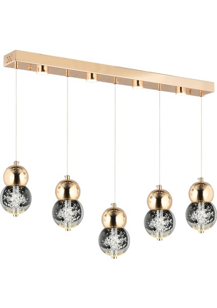 Sasha 5'li Sıralı 3 Renkli 57 Watt Gold Kristal Ledli Modern Oturma Odası Salon Sarkıt Avize modelleri