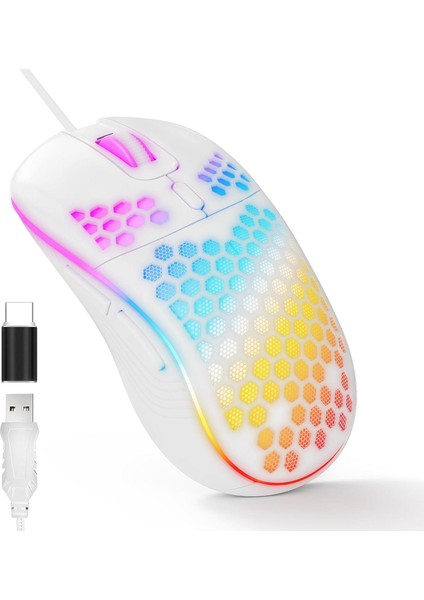 Rgb LED Işıklı 6 Tuşlu 7200DPI Gaming Oyuncu Mouse Beyaz