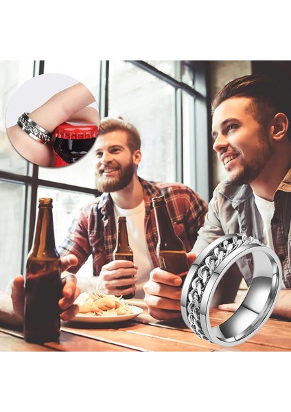 Zincir Spinner Yüzük Kadın Erkek Paslanmaz Çelik Fidget Yüzükler Moda Dostluk Çift Yüzükler Yaratıcı Şişe Açacağı Yüzük (Yurt Dışından)