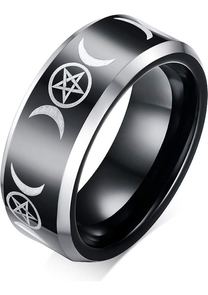Iki Tonlu 8mm Wicca Pagan Üçlü Ay Tanrıçası Pentagram Tungsten Karbür Kubbe Düğün Band Yüzük Erkekler Için (Yurt Dışından)