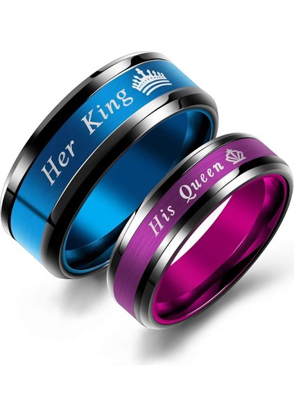 2 Eşleşen Kral ve Kraliçe Çift Yüzük Seti Düğün Nişan Bandı Paslanmaz Çelik Söz Yüzükleri (Yurt Dışından)