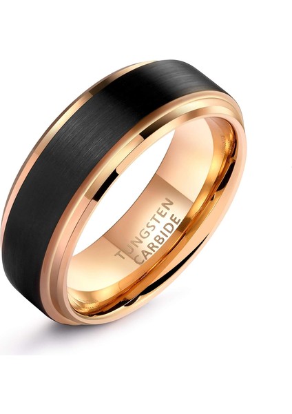 6mm 8mm Tungsten Karbür Yüzük, Özel Kazınmış Promise Alyans, 18K Rose Gold Kademeli Kenar, Siyah Mat Saten Kaplamalı (Yurt Dışından)