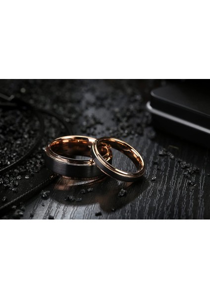 6mm 8mm Tungsten Karbür Yüzük, Özel Kazınmış Promise Alyans, 18K Rose Gold Kademeli Kenar, Siyah Mat Saten Kaplamalı (Yurt Dışından) fiyatları