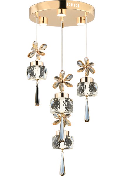 Amaris 4'lü Yuvarlak 3 Renkli 52 Watt Gold Kelebek Led Kristal Modern Oturma Odası Salon Avize modelleri