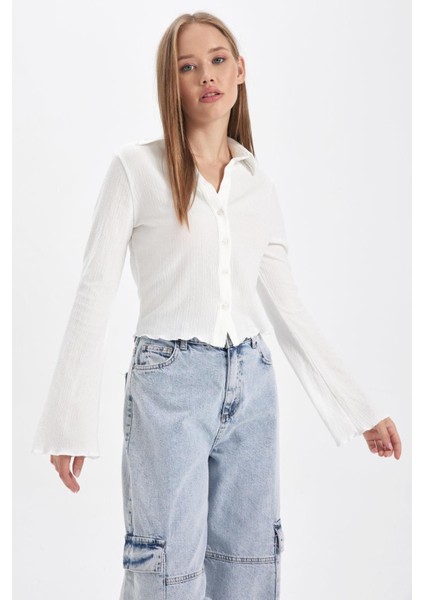 Coool Fitted Uzun Kollu Crop Gömlek A0012AX23AU