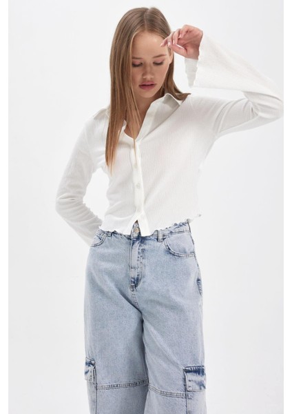 Coool Fitted Uzun Kollu Crop Gömlek A0012AX23AU