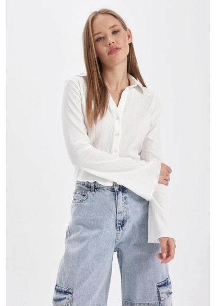 Coool Fitted Uzun Kollu Crop Gömlek A0012AX23AU
