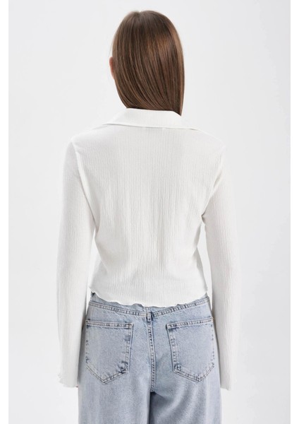 Coool Fitted Uzun Kollu Crop Gömlek A0012AX23AU
