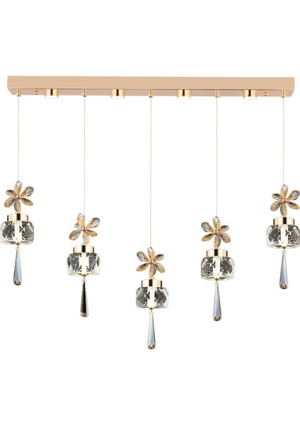 Amaris 5'li Sıralı 3 Renkli 70 Watt Gold Kelebek Led Avize Kristal Ledli Modern Oturma Odası Salon Sarkıt Avize fiyatları