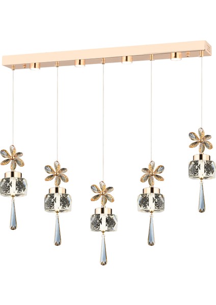 Amaris 5'li Sıralı 3 Renkli 70 Watt Gold Kelebek Led Avize Kristal Ledli Modern Oturma Odası Salon Sarkıt Avize modelleri