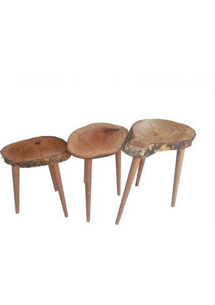 Zigon St Sehpa Kütük Kesme Ağaç Model Kayın Retro Ayak Tik Boya El Yapım