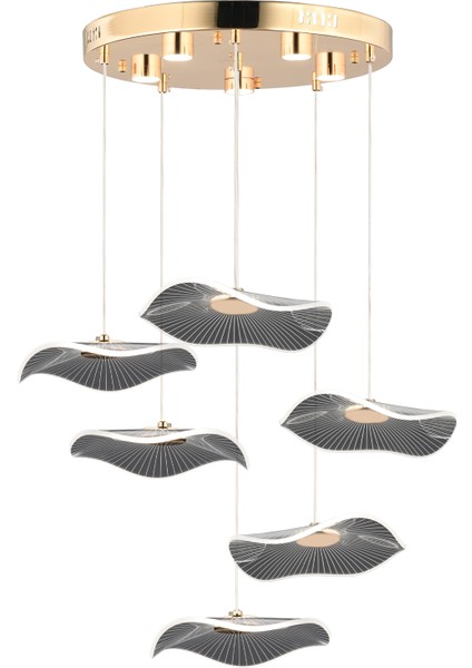 Jolie 6'lı Yuvarlak 3 Renkli 61 Watt Gold Kristal Ledli Modern Oturma Odası Salon Sarkıt Avize