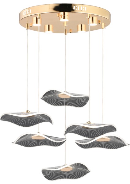 Jolie 6'lı Yuvarlak 3 Renkli 61 Watt Gold Kristal Ledli Modern Oturma Odası Salon Sarkıt Avize