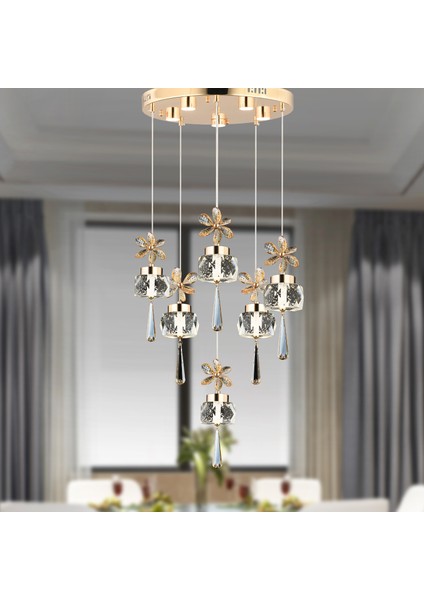 Amaris 6'lı Sıralı Gold Kelebek Led Avize Kristal Ledli Modern Oturma Odası Büyük Salon Sarkıt Avize
